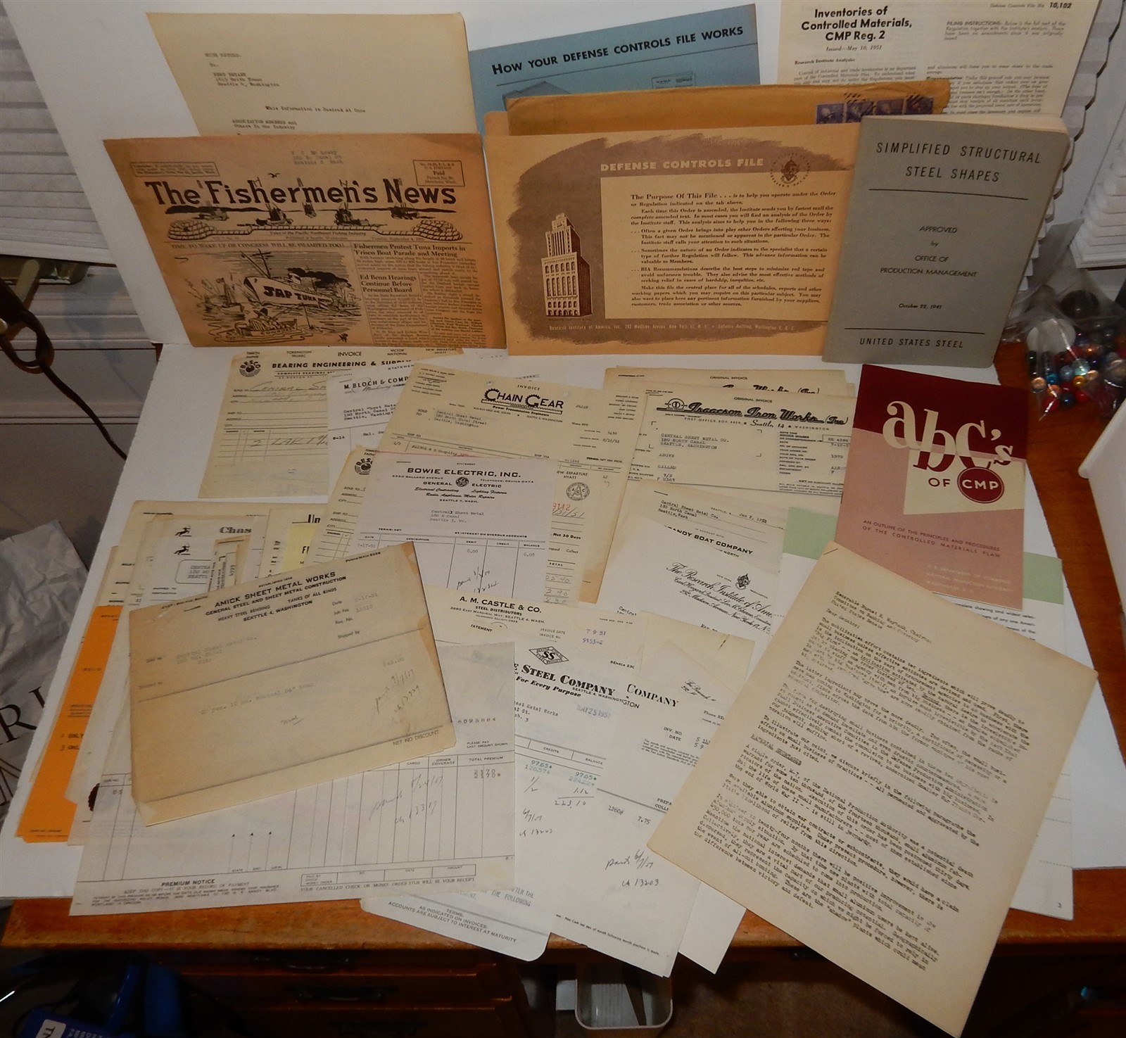 Vintage 1950s 85PC Lot Engineering Steel Invoices Sen Warren G Magnuson Letter 