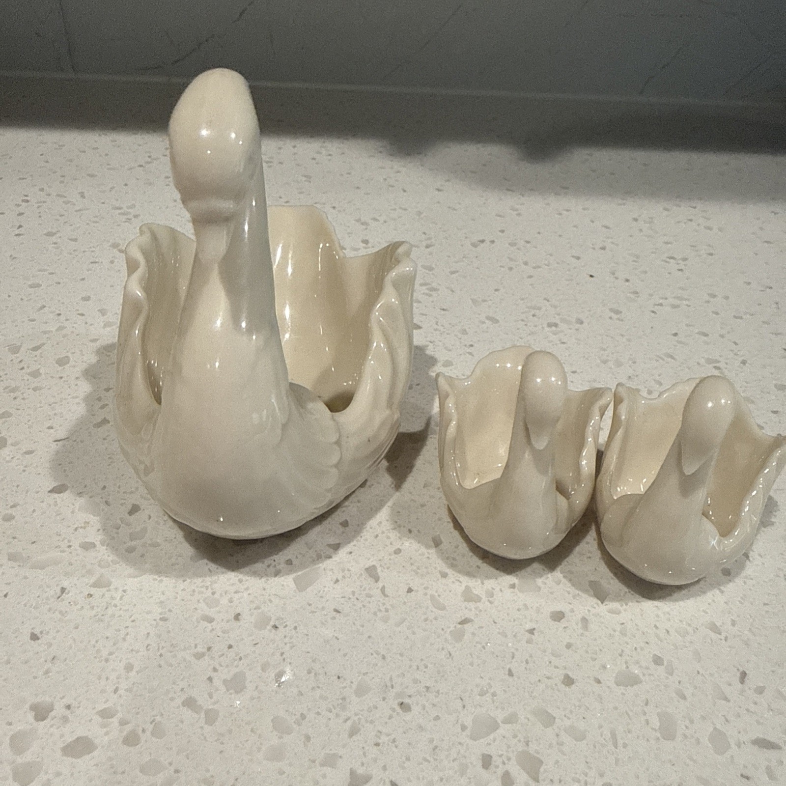(3 Pc) Vintage Lenox Ivory Swan Bowl Porcelain Centerpiece USA Medium and Small
