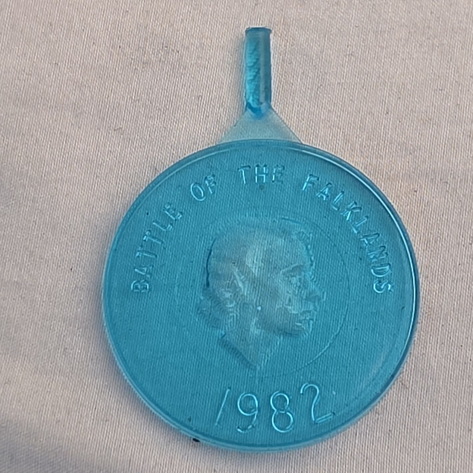 Vintage Battle Of The Falklands 1982 Margaret Thatcher Blue Plastic Medallion
