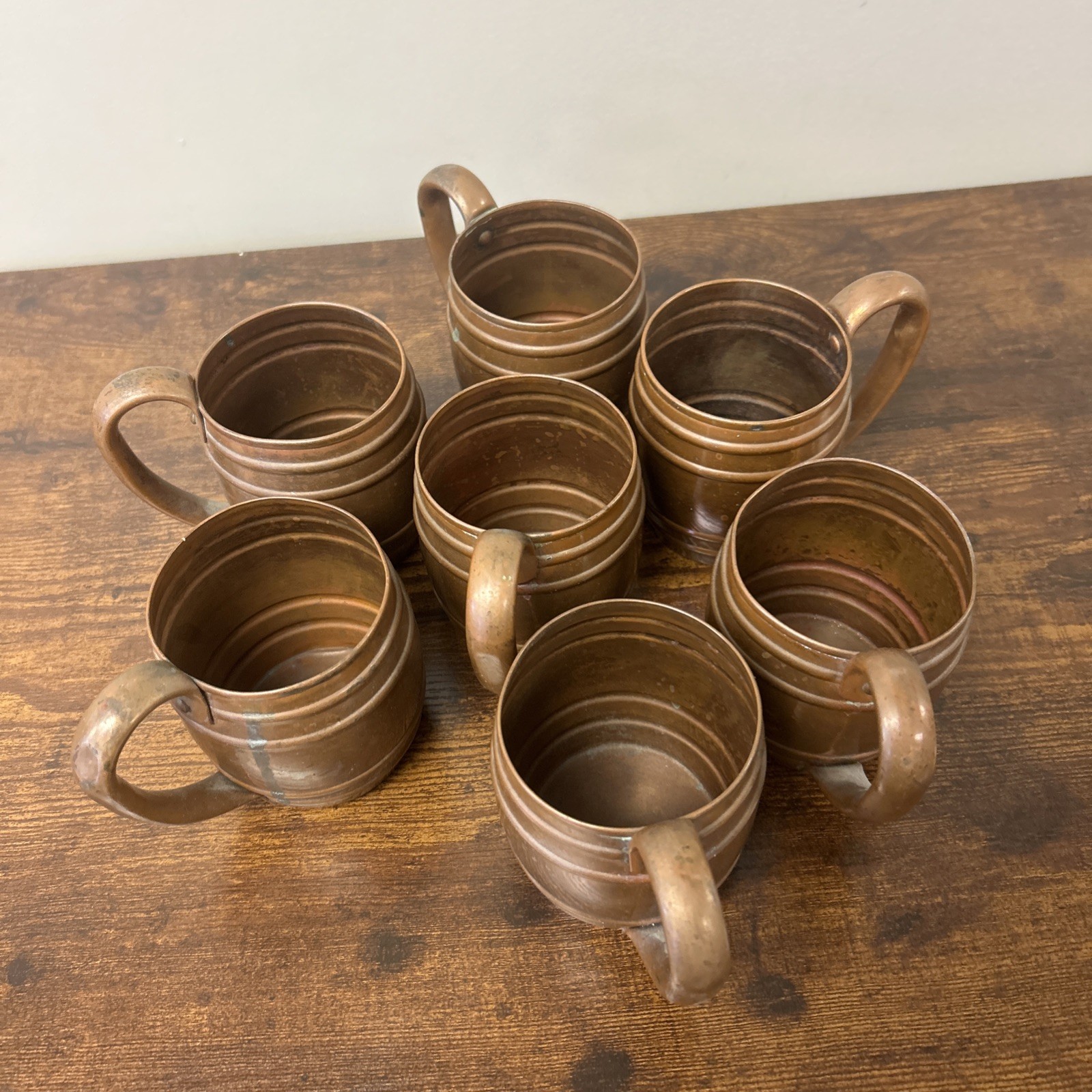 Set of 7 Vintage Copper Moscow Mule Mug Barrel Cup Cavalier by National Silver