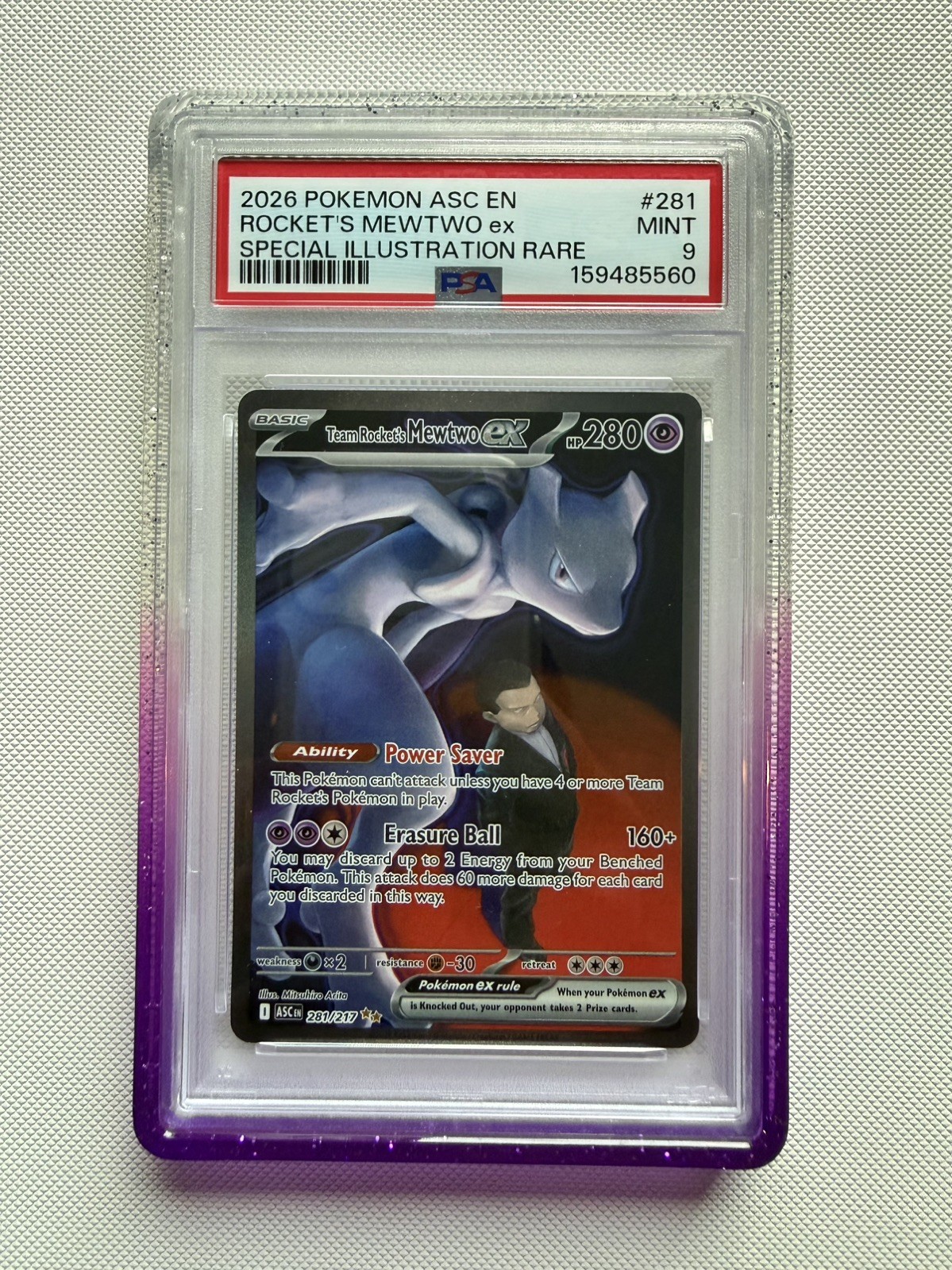 Pokemon Team Rocket's Mewtwo ex 281/217 Ascended Heroes Illustration Rare PSA 9 Pokemon Team Rocket's Mewtwo ex 281/217 Ascended Heroes Illustration Rare PSA 9