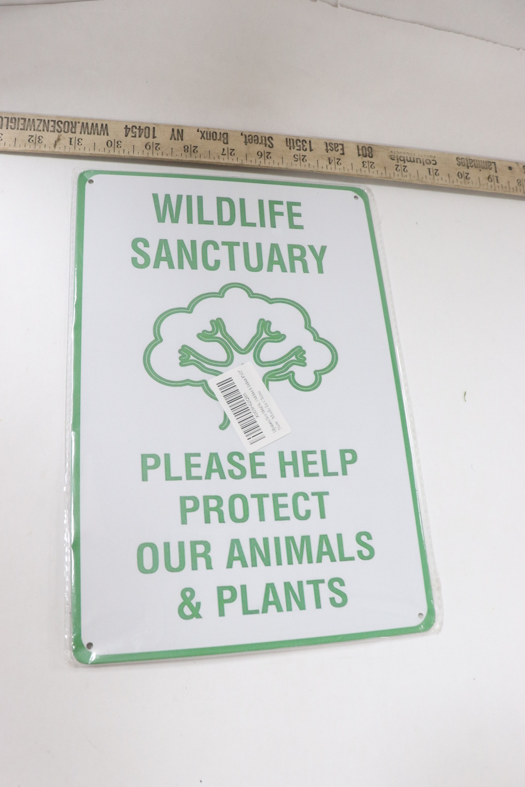 Wildlife Sanctuary Sign Metal Tin White/Green 12" x 8" 