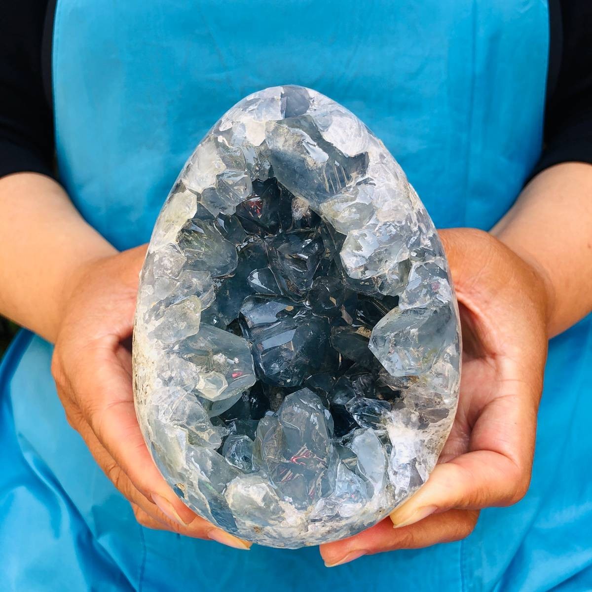 3.8LB Natural Blue Celestite Geode Quartz Crystal Mineral Specimen Healing