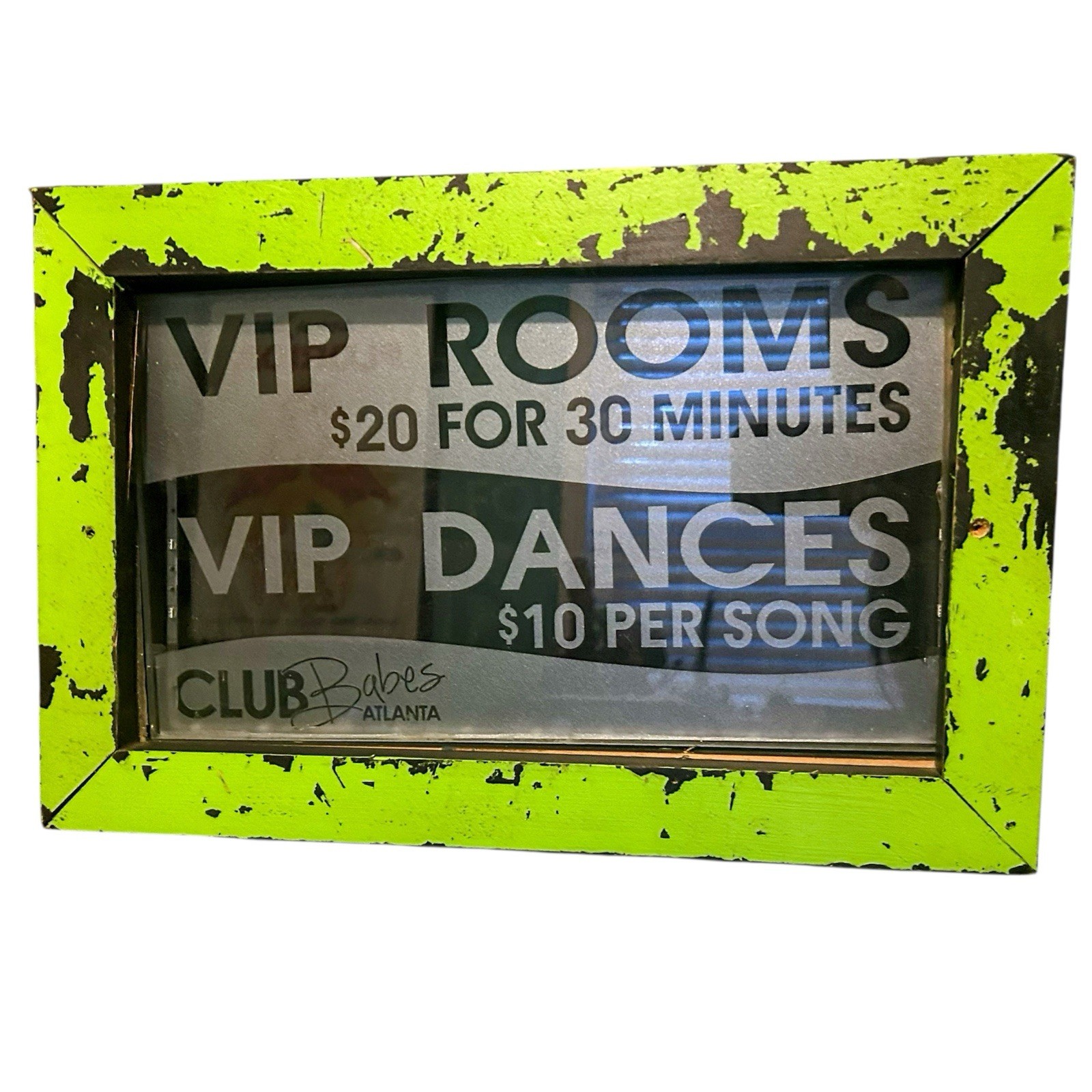 Vintage Club Babes Atlanta Strip Club VIP Rooms VIP Dances Glass Sign Ad Vintage Club Babes Atlanta Strip Club VIP Rooms VIP Dances Glass Sign Ad