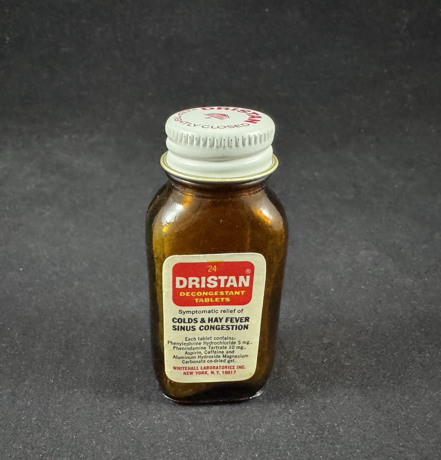 Vintage Dristan Decongestant Tablets Colds & Hay Fever Empty Bottle