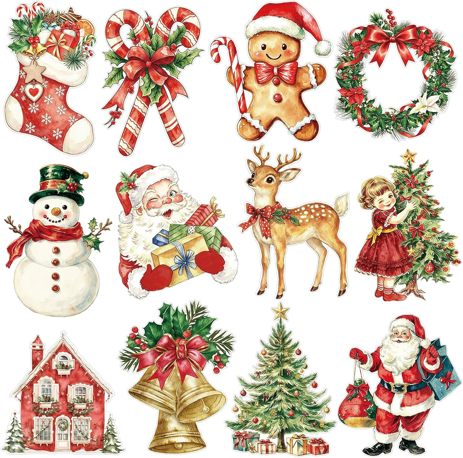 Large Vintage Christmas Cutouts Retro Santa Claus Snowman Decorations 12Pcs Large Vintage Christmas Cutouts Retro Santa Claus Snowman Decorations 12Pcs