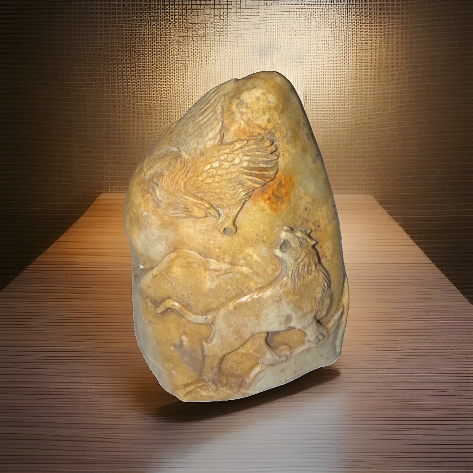 Vintage 3 1/2” Chinese Natural Stone Shoushan Carving Lions And Eagle  Statue