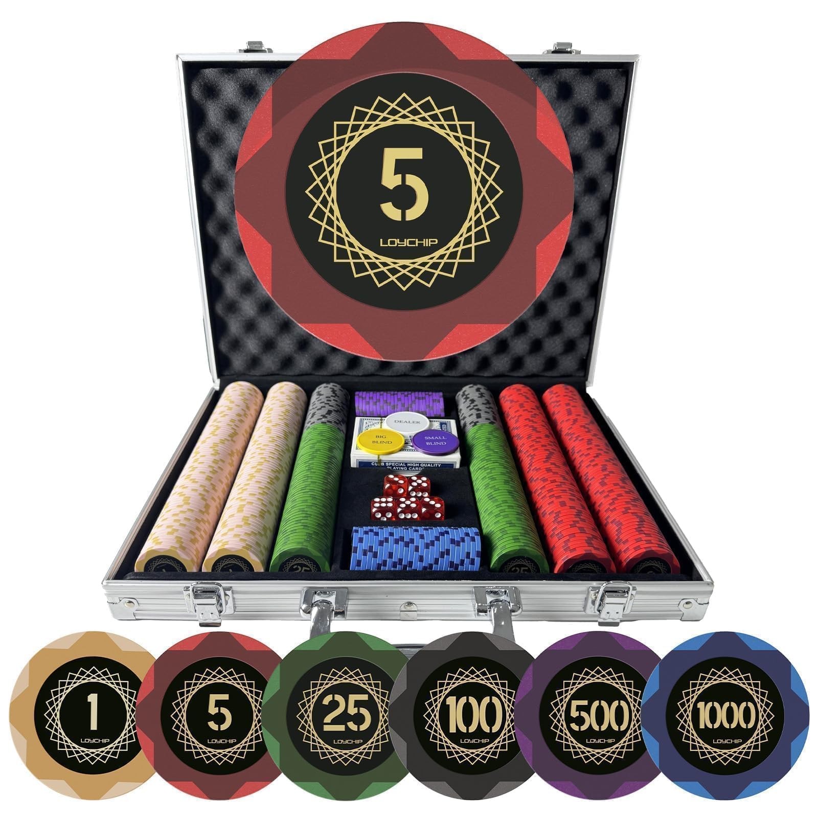 14g Clay Composite Poker Chips Set with Denominations and Carrying Case 14g Clay Composite Poker Chips Set with Denominations and Carrying Case