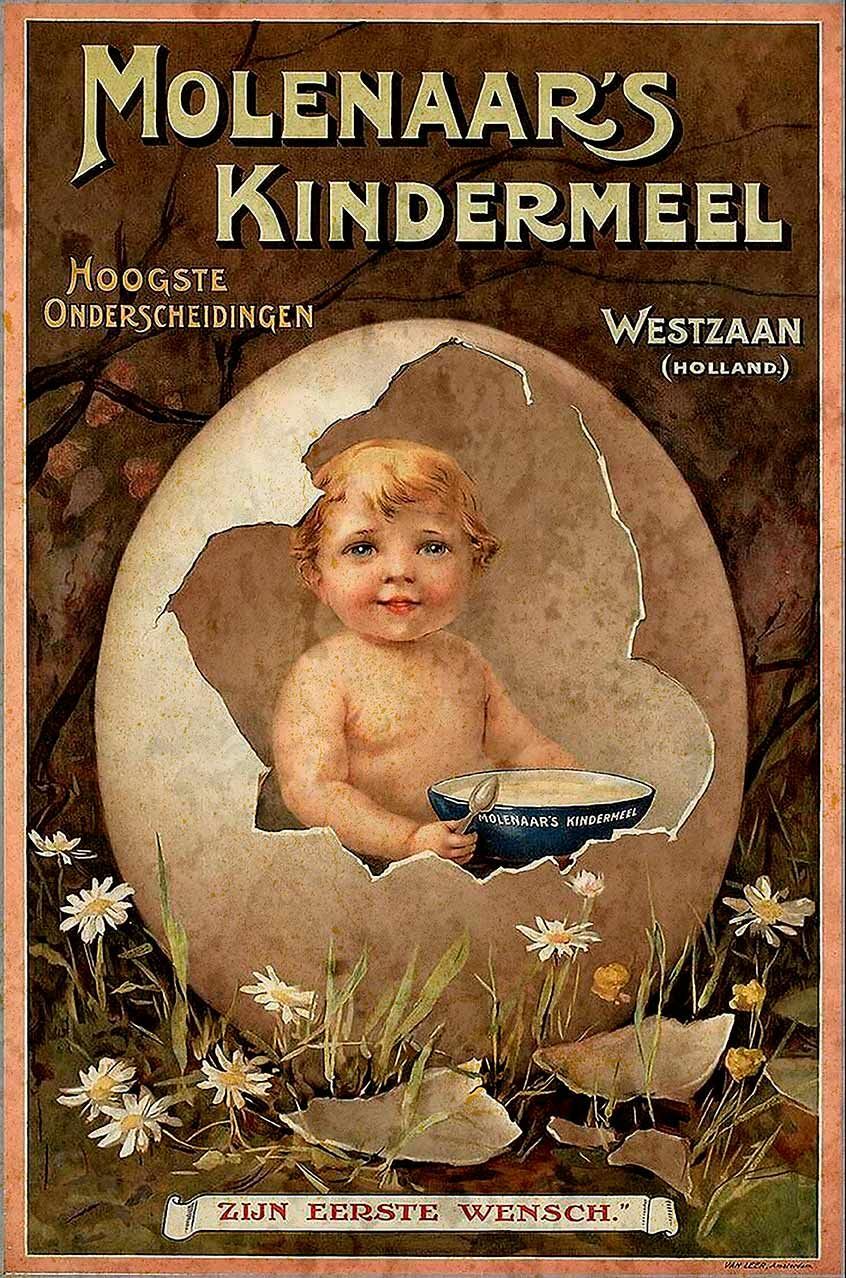 MOLENAAR\'S KINDERMEEL BABY IN EGG HEAVY DUTY USA MADE METAL ADVERTISING SIGN MOLENAAR\'S KINDERMEEL BABY IN EGG HEAVY DUTY USA MADE METAL ADVERTISING SIGN