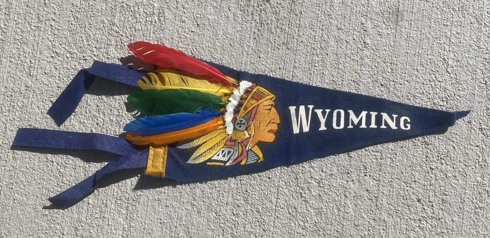 Vintage 1950s Wyoming Souvenir Felt Pennant Mini 11” Native American Chief 50’s Vintage 1950s Wyoming Souvenir Felt Pennant Mini 11” Native American Chief 50’s