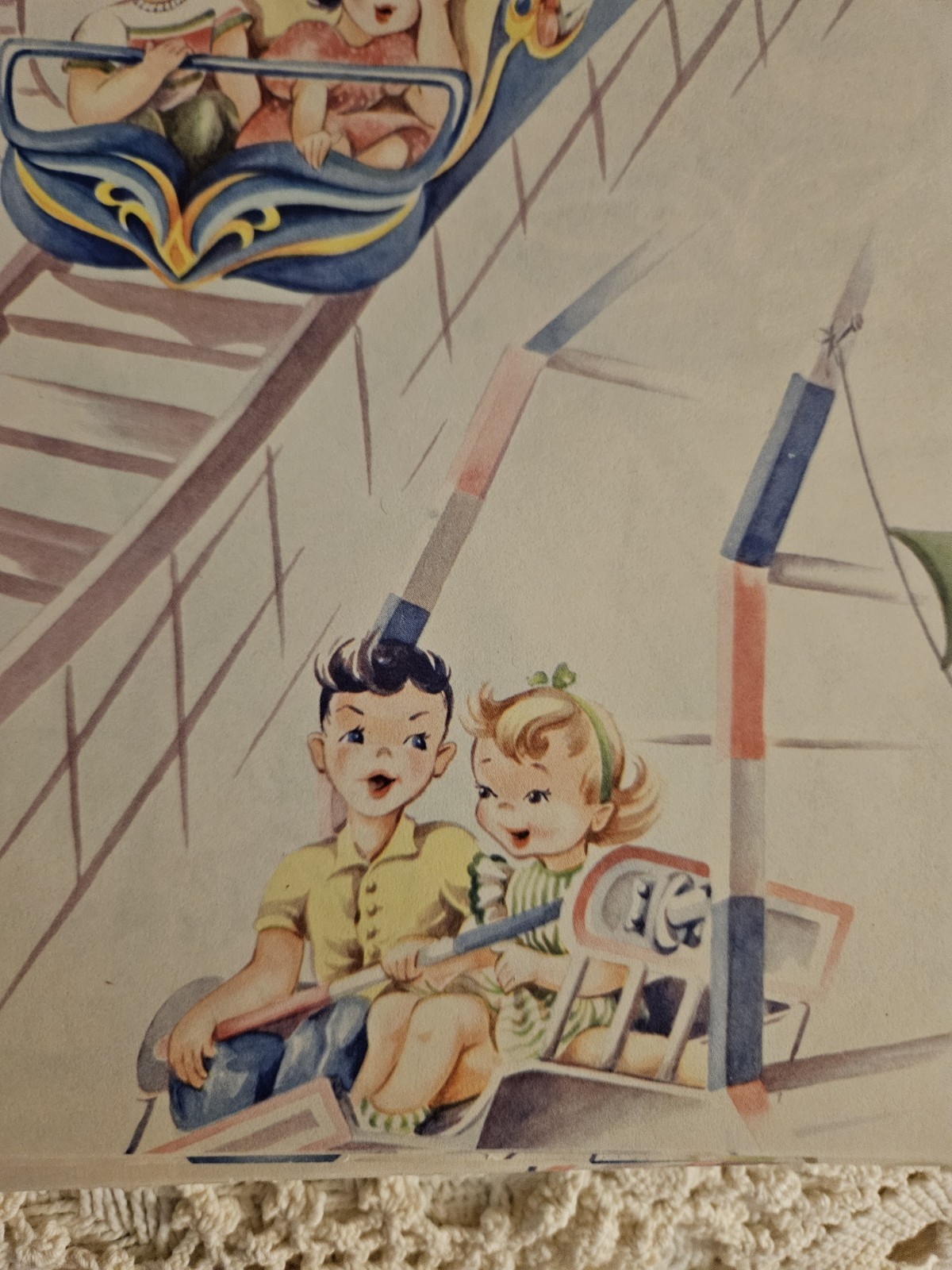 Vtg 50\'s Amusement Park Gift Wrap 3 Pcs NOS Unused Old Stock Ephemera RETRO