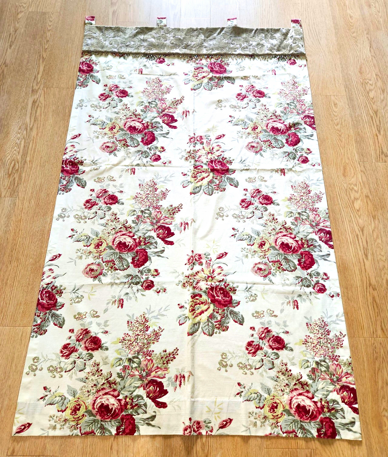 Vintage Waverly Norfolk Cabbage Rose Floral & Sage Lined Curtains w/ Tabs Beads Vintage Waverly Norfolk Cabbage Rose Floral & Sage Lined Curtains w/ Tabs Beads