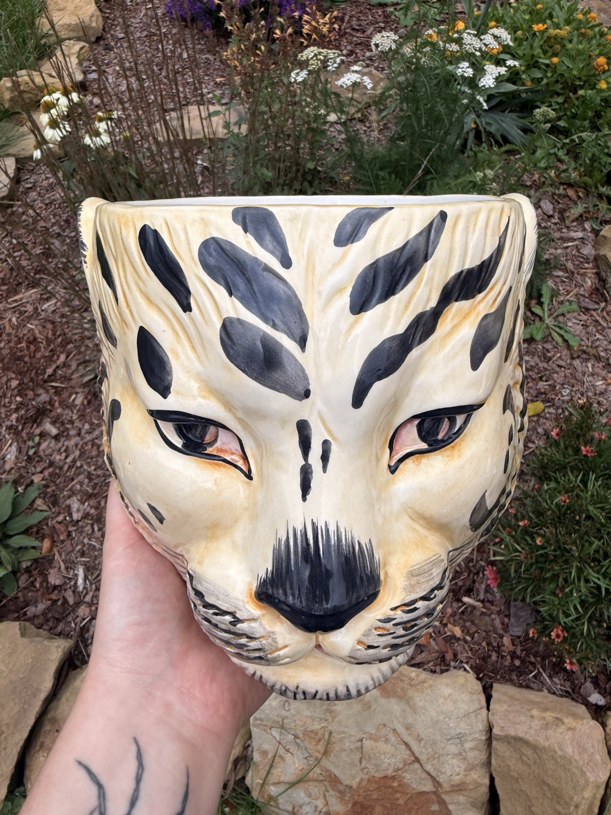 Rare Mid Century Italian Tiger Head Jardiniere Ceramic Planter - 60s/70s