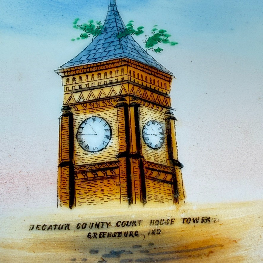 COURT HOUSE - GREENSBURG INDIANA IN Antique Souvenir China TRINKET DISH PLATE COURT HOUSE - GREENSBURG INDIANA IN Antique Souvenir China TRINKET DISH PLATE