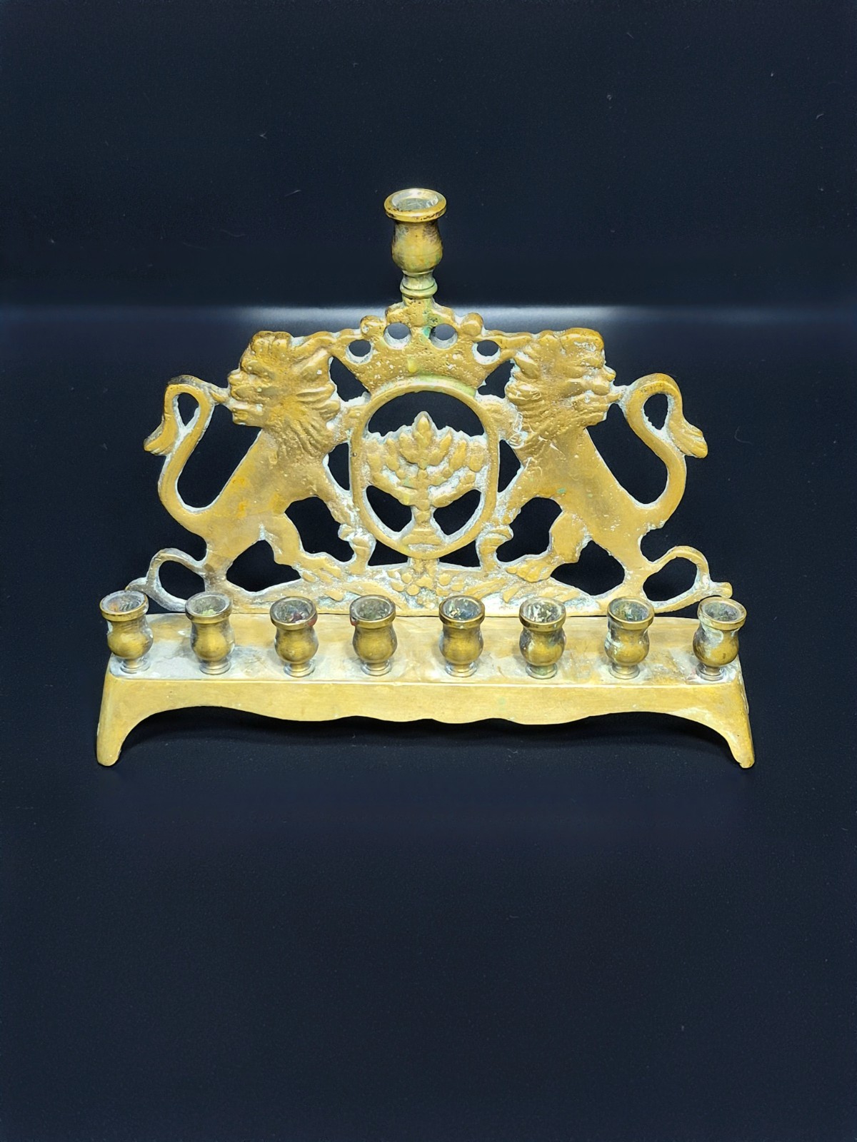 Vintage Eastern European Brass Menorah Lions of Judah Hanukkiah Vintage Eastern European Brass Menorah Lions of Judah Hanukkiah