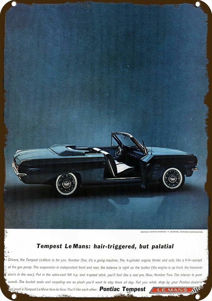 1962 PONTIAC Lemans Tempest Convertible Vintg-Look DECORATIVE REPLICA METAL SIGN 1962 PONTIAC Lemans Tempest Convertible Vintg-Look DECORATIVE REPLICA METAL SIGN