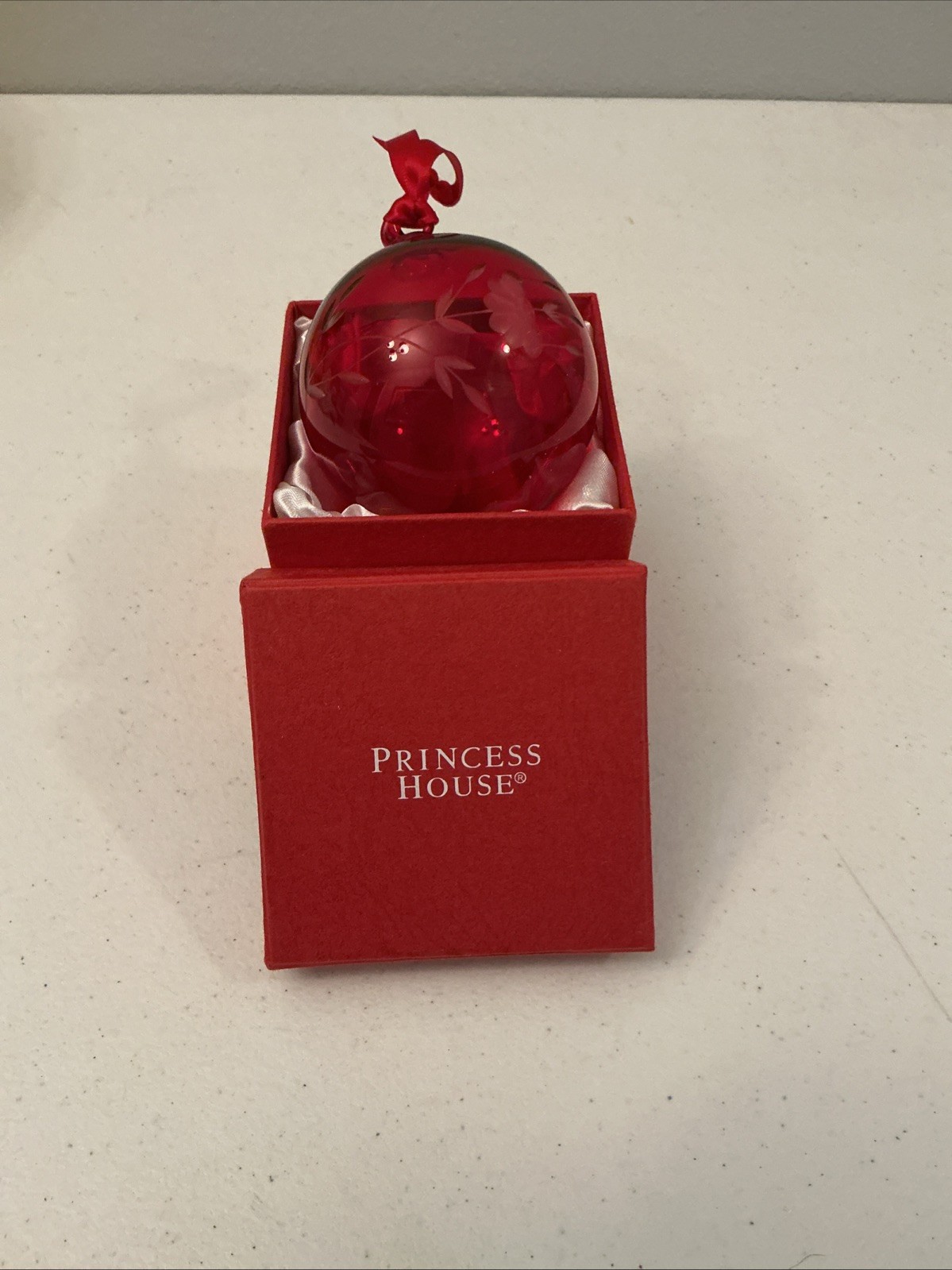 Princess House #6231 Red Etched Crystal Christmas Ornament 