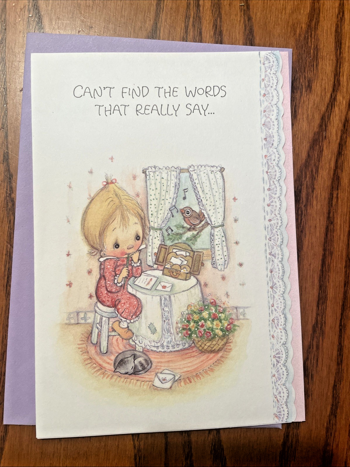 Vintage Greeting Card Betsey Clark Girl writing note Mothers Day 1984 80s UNUSED