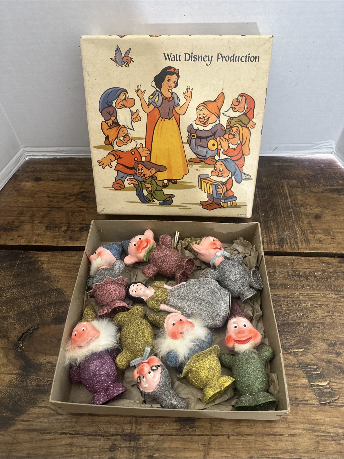 1937 Disney Germany Snow White Seven Dwarfs Christmas Ornaments Candy Containers