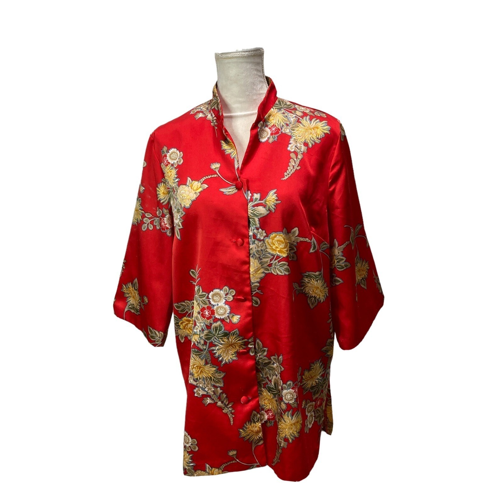 Vintage Malihini Hawaii Vintage Floral Floral Red Gold  Shirt Women's  Size 16