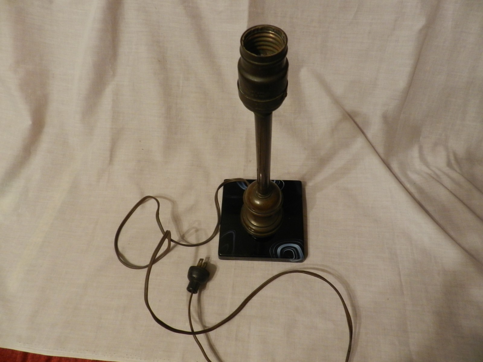 vintage acro agate base and lamp black with blue swirls