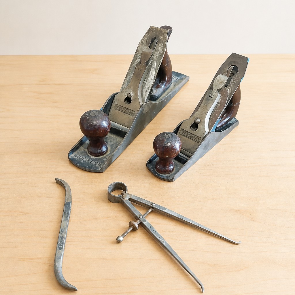 Vintage Lakeside Set of  2 #5, #3 Wood Plane, Caliper, Cotter Pin Puller Wrench