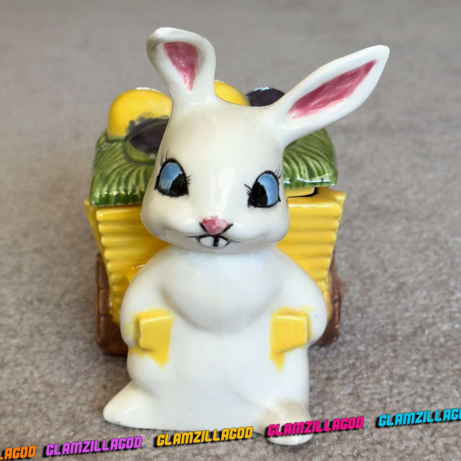 Vintage 1970s Beautiful Bunny Easter Cookie Jar Cart Ceramic - Single Owner