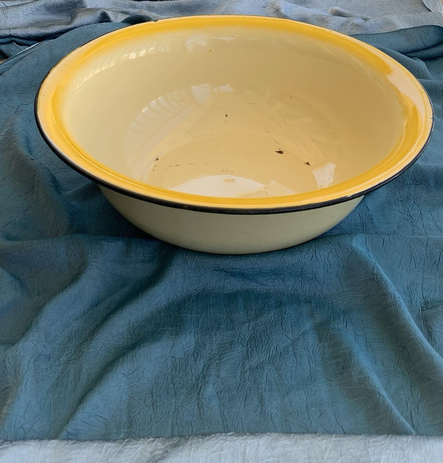 Antique enamel yellow large bowl -ussr stamp Antique enamel yellow large bowl -ussr stamp