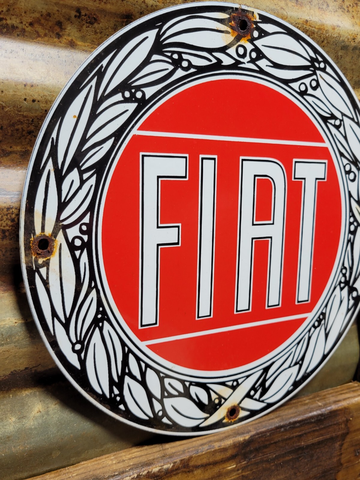 VINTAGE FIAT PORCELAIN SIGN ITALIAN SPORT CAR SALES SERVICE DEALER 12
