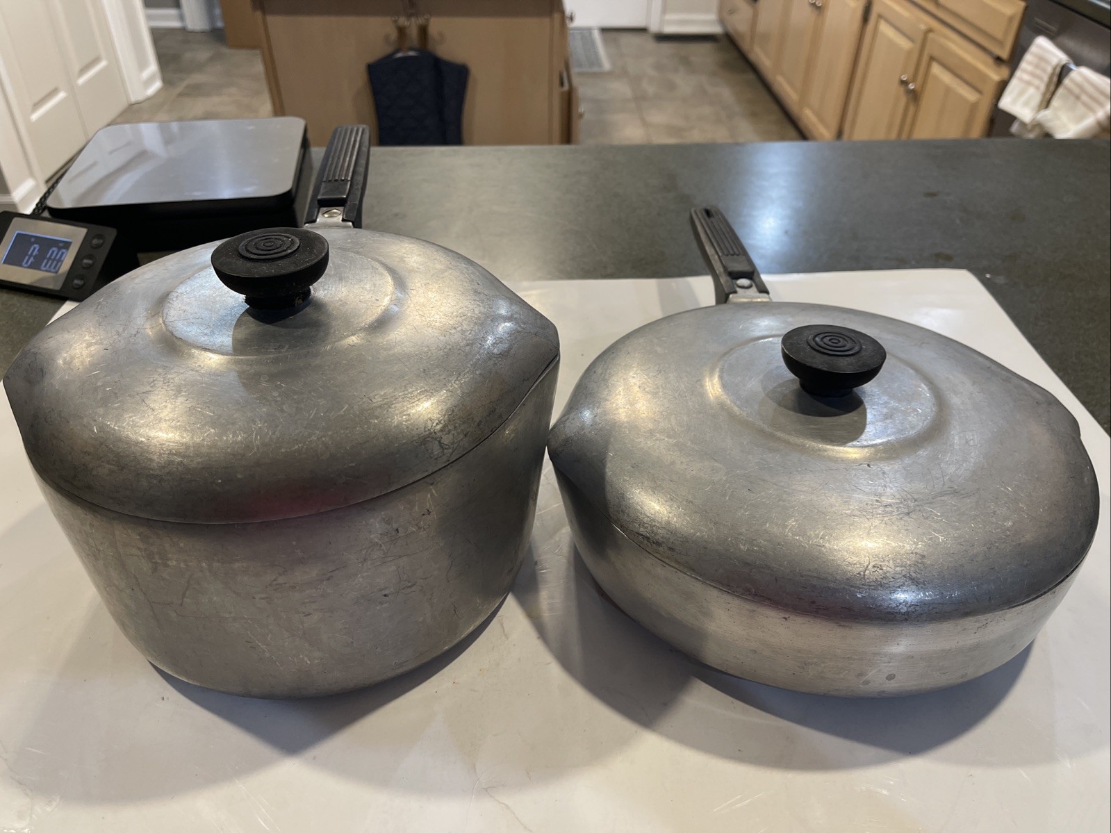 Vintage Wagner Ware Sidney -0- Magnalite Skillet 4508M & 4qt Pot Original Lids