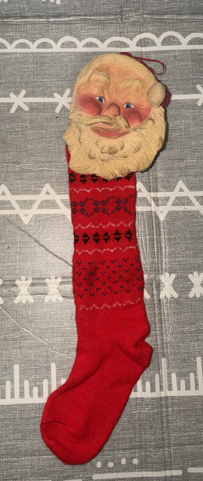 Vintage Santa Christmas Stocking w/ Rubber Santa Face (for Decoration Only) Vintage Santa Christmas Stocking w/ Rubber Santa Face (for Decoration Only)