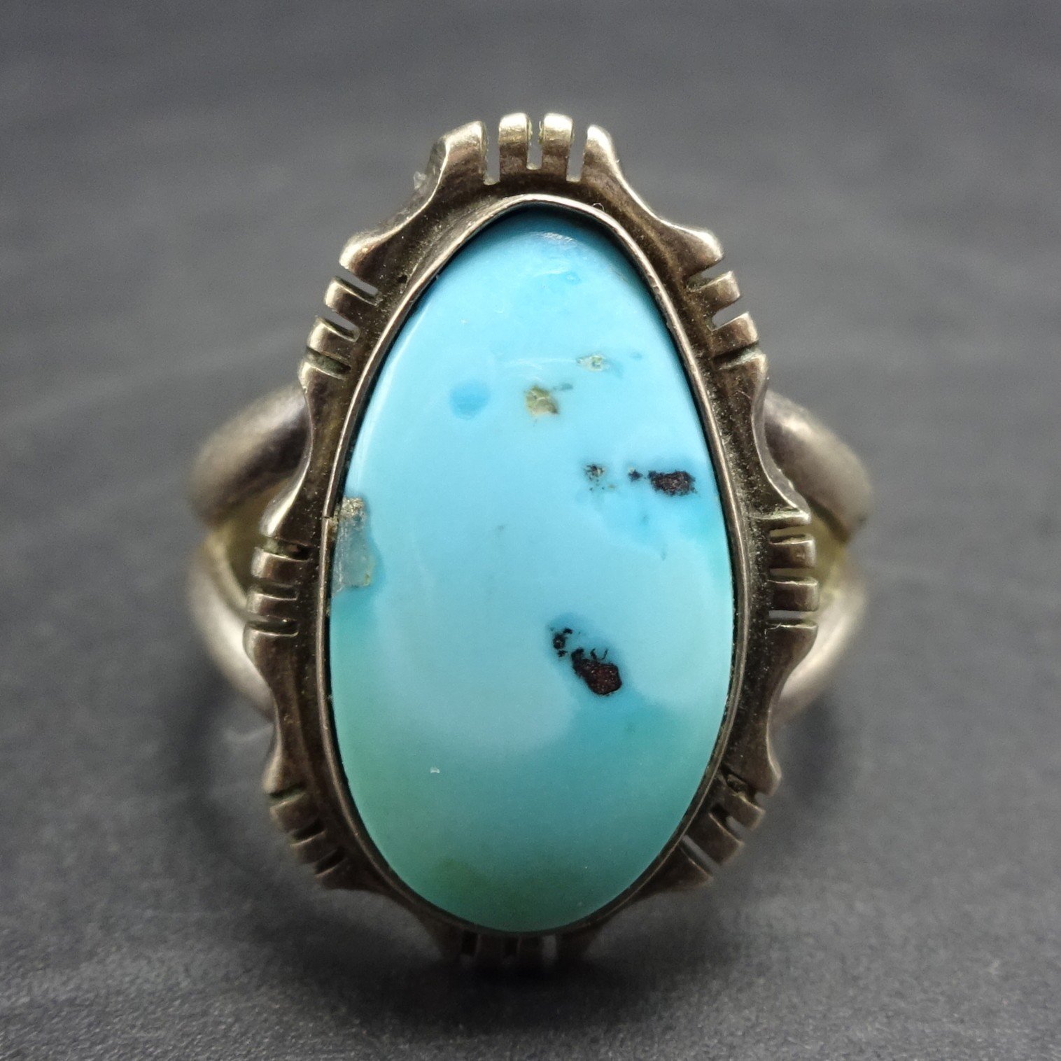 CLASSIC Vintage T. ENREKA Navajo BLUE TURQUOISE Sterling Silver RING size 8.75