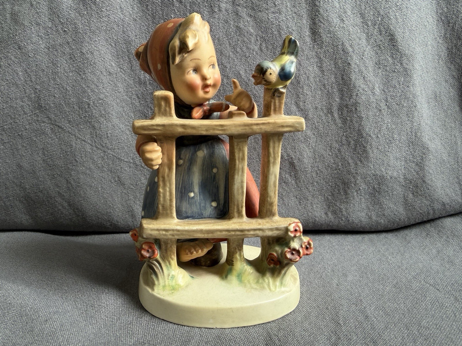 Vintage Goebel Hummel Figurine Signs of Spring 203/I TMK 4 Girl Fence Bird Large