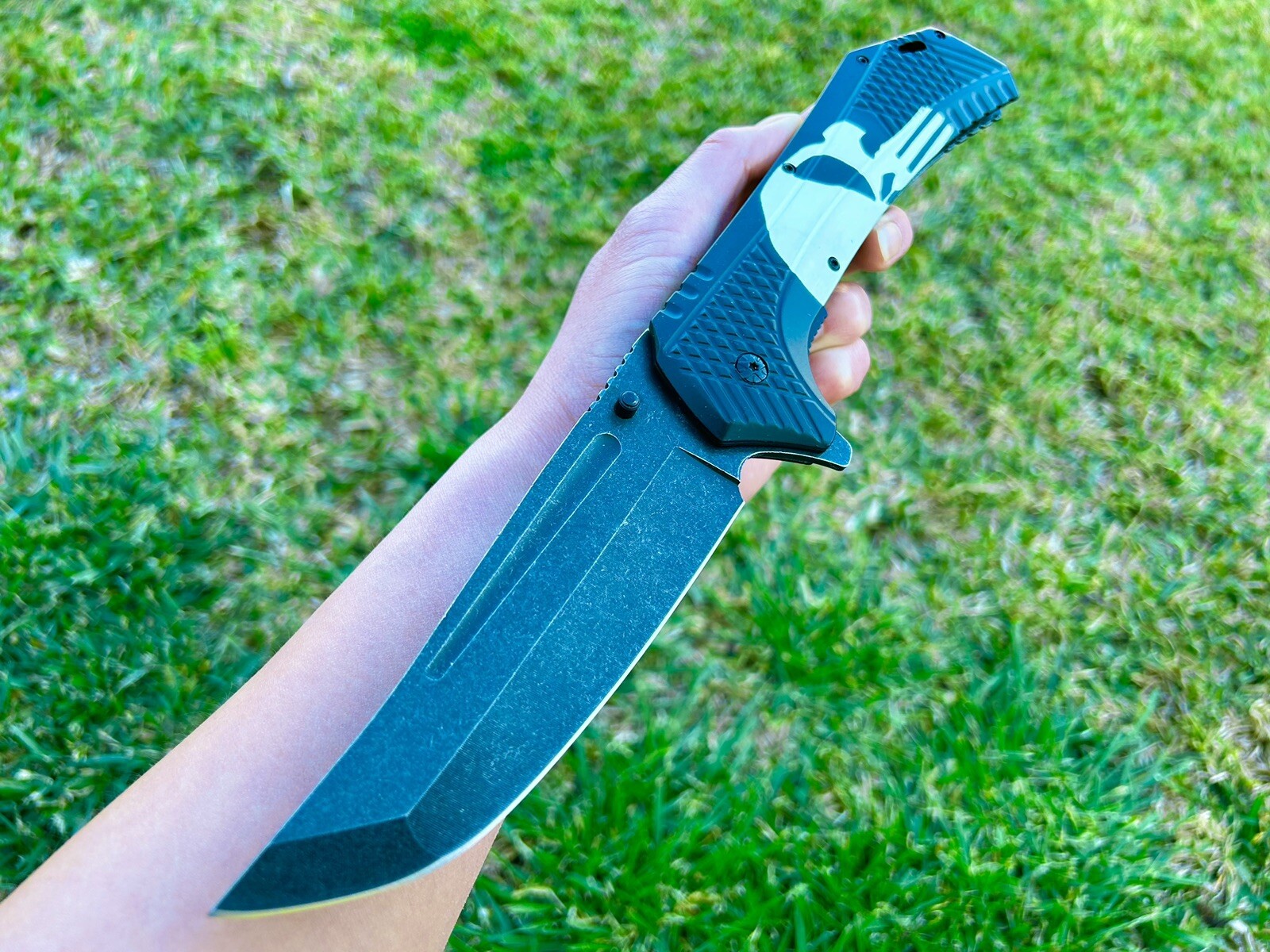 12.25” Giant Skull Punisher Tactical Spring Assisted Open Blade Pocket Knife