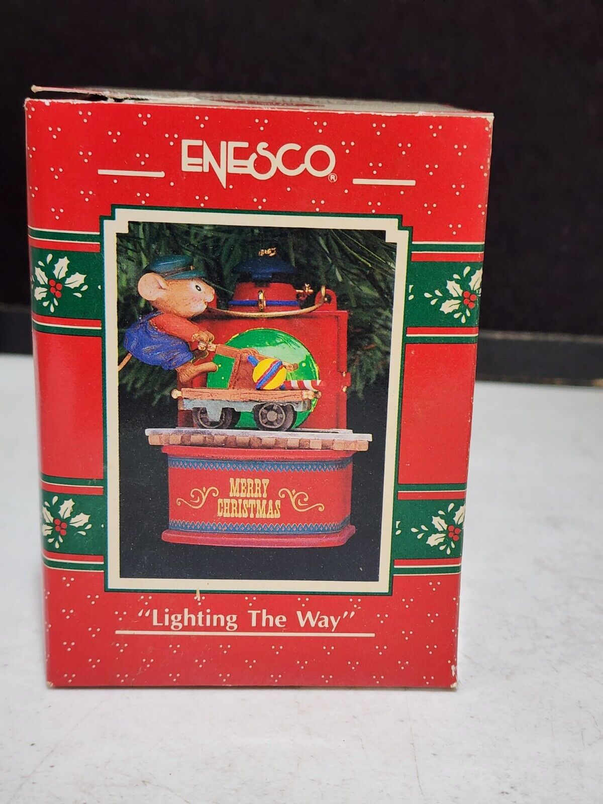 1991 Enesco Treasury Ornament Lighting the Way Railroad Mouse Handcar Train