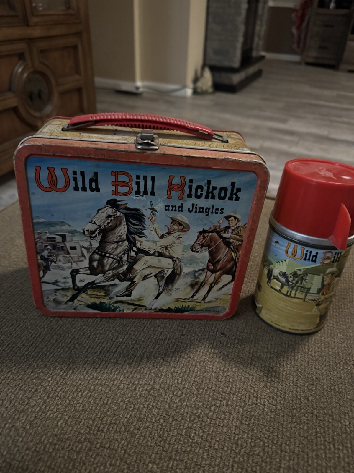 Vintage 1955  WILD BILL HICKOK & JINGLES  TV Western LUNCHBOX & THERMOS