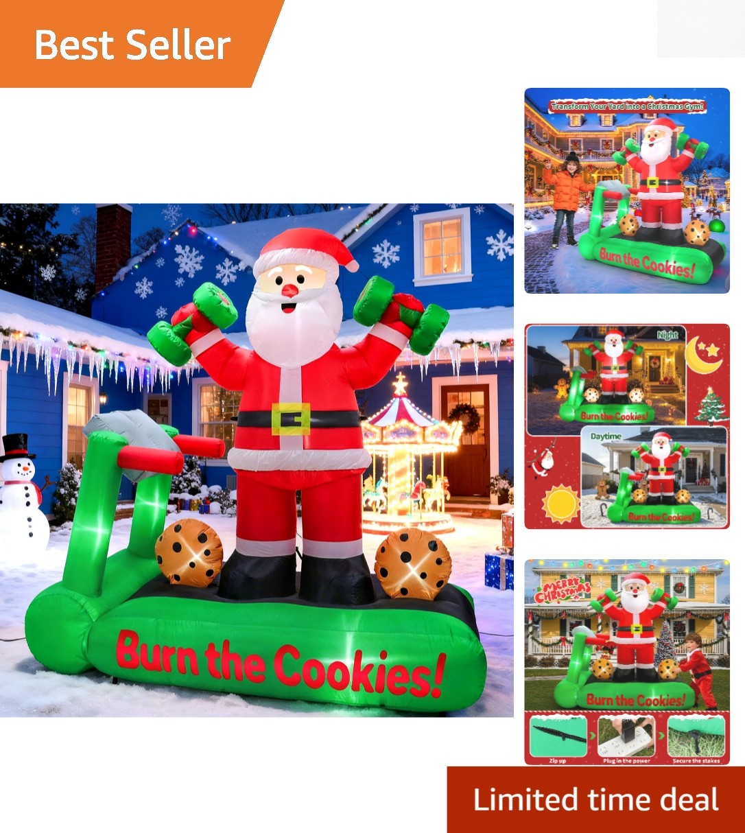 Funny Santa Claus Inflatable - 7FT Holiday Decoration with Built-in LED Lights