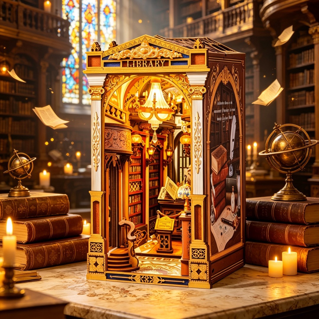 Rolife Library of Wonders DIY Book Nook 3D Wooden Puzzle Bookshelf Decor LED Toy