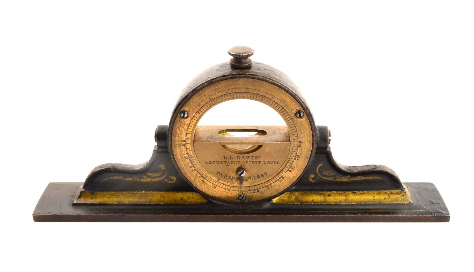 Vintage  L. L. Davis  No. 1  Mantle Clock Inclinometer  1887 Patent Spirit Level