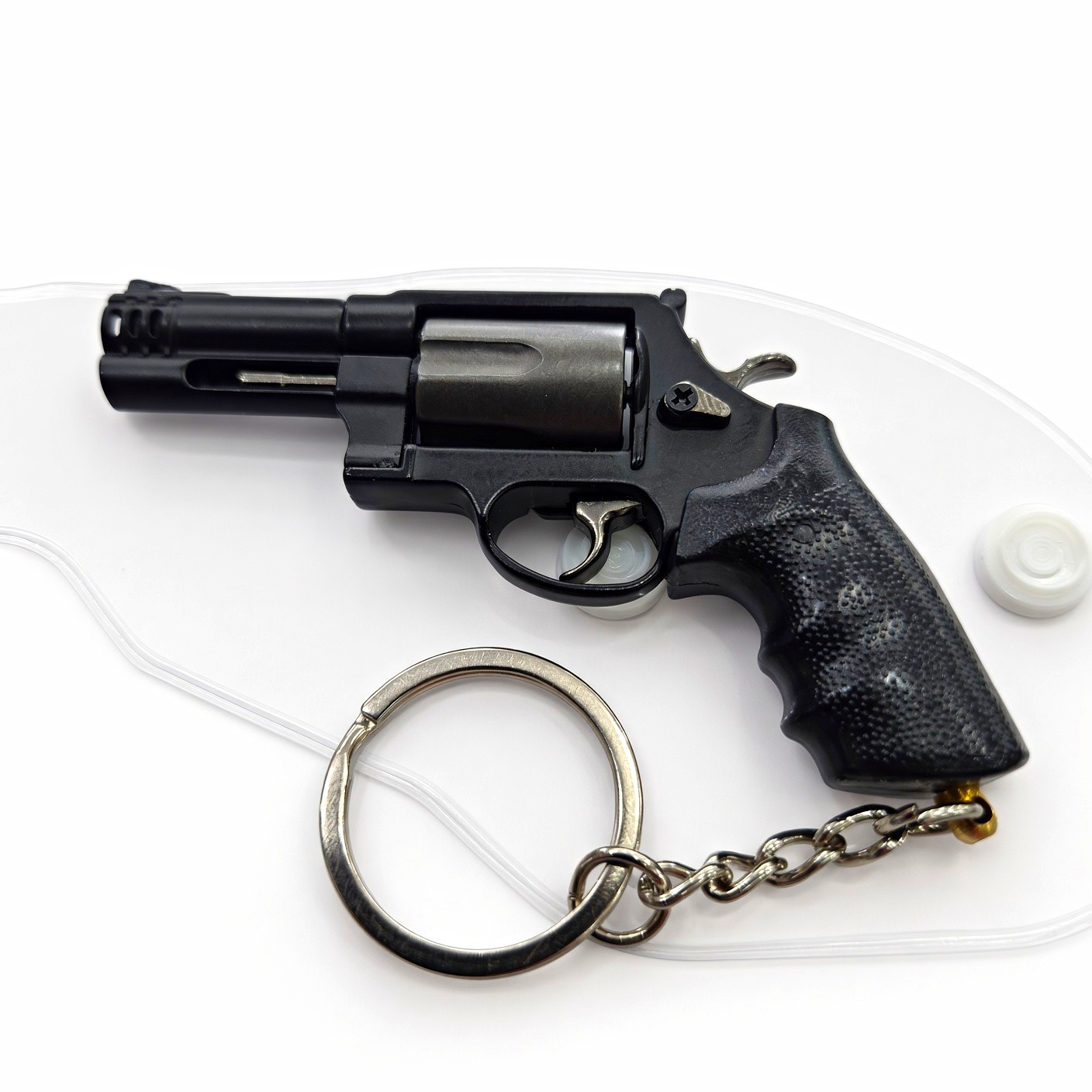 Black Silver Mini Revolver Keychain Metal/Plastic Novelty w/Detachable Keyring Black Silver Mini Revolver Keychain Metal/Plastic Novelty w/Detachable Keyring