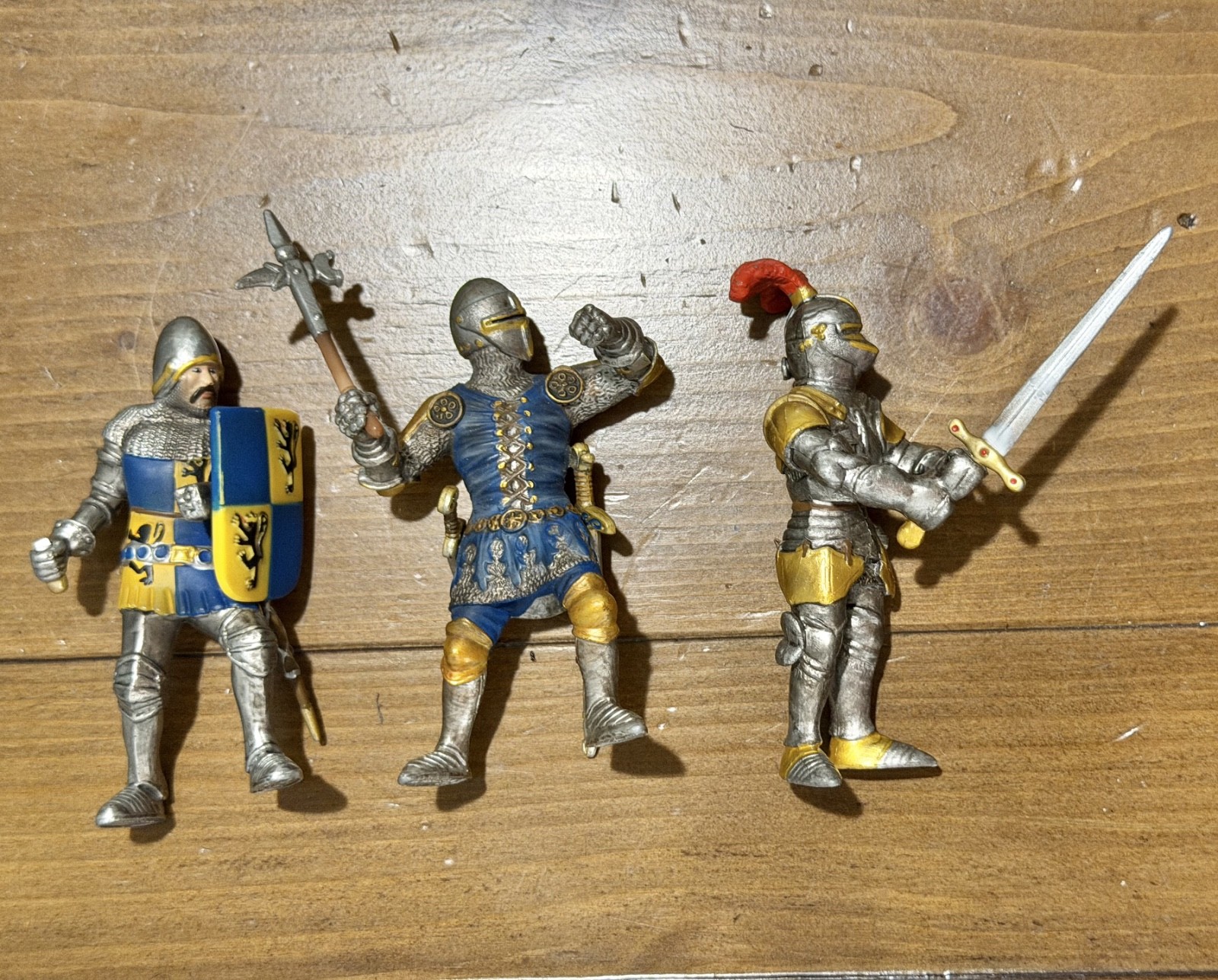 Papo Medieval Knight Figurines Lot of 3 — Hand Painted PVC Figures Blue Gold Sil