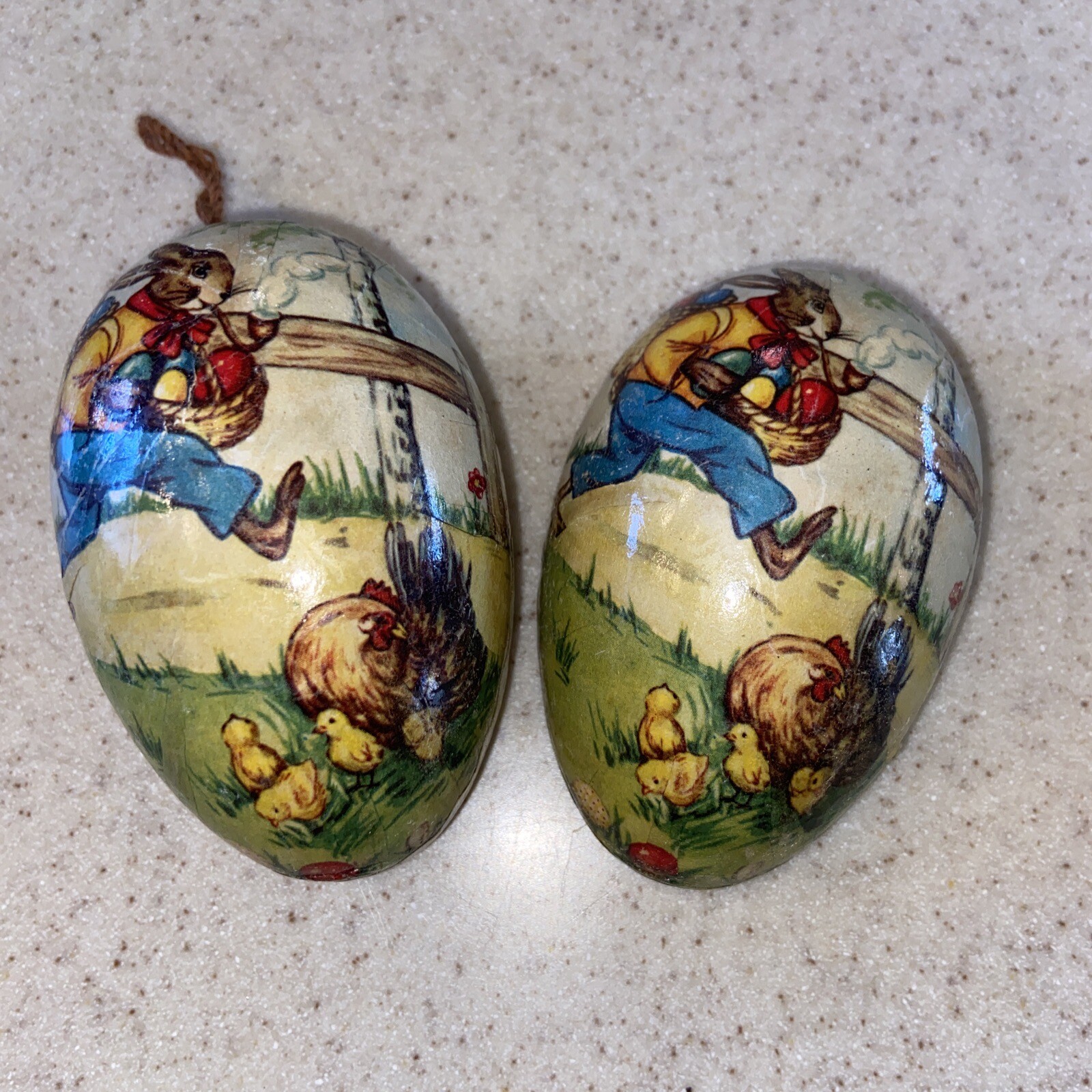 Antique VTG Paper Mache Easter Egg Container Bunny Rabbit Made In W. Germany #ZZ