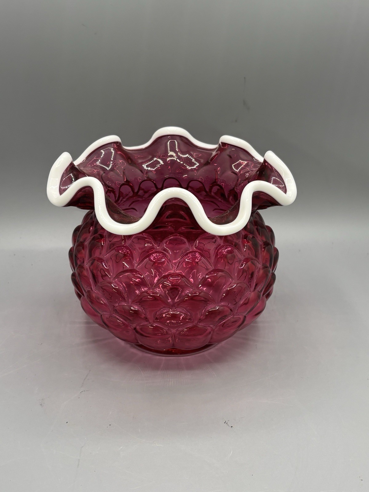 Fenton Pink Cranberry Snow Crest Rose Bowl Jacqueline Vase Frank M Fenton