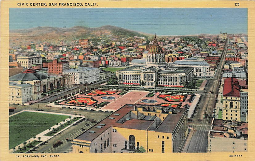 Postcard CA: Civic Center Aerial View, San Francisco, Linen Posted 1935 Postcard CA: Civic Center Aerial View, San Francisco, Linen Posted 1935