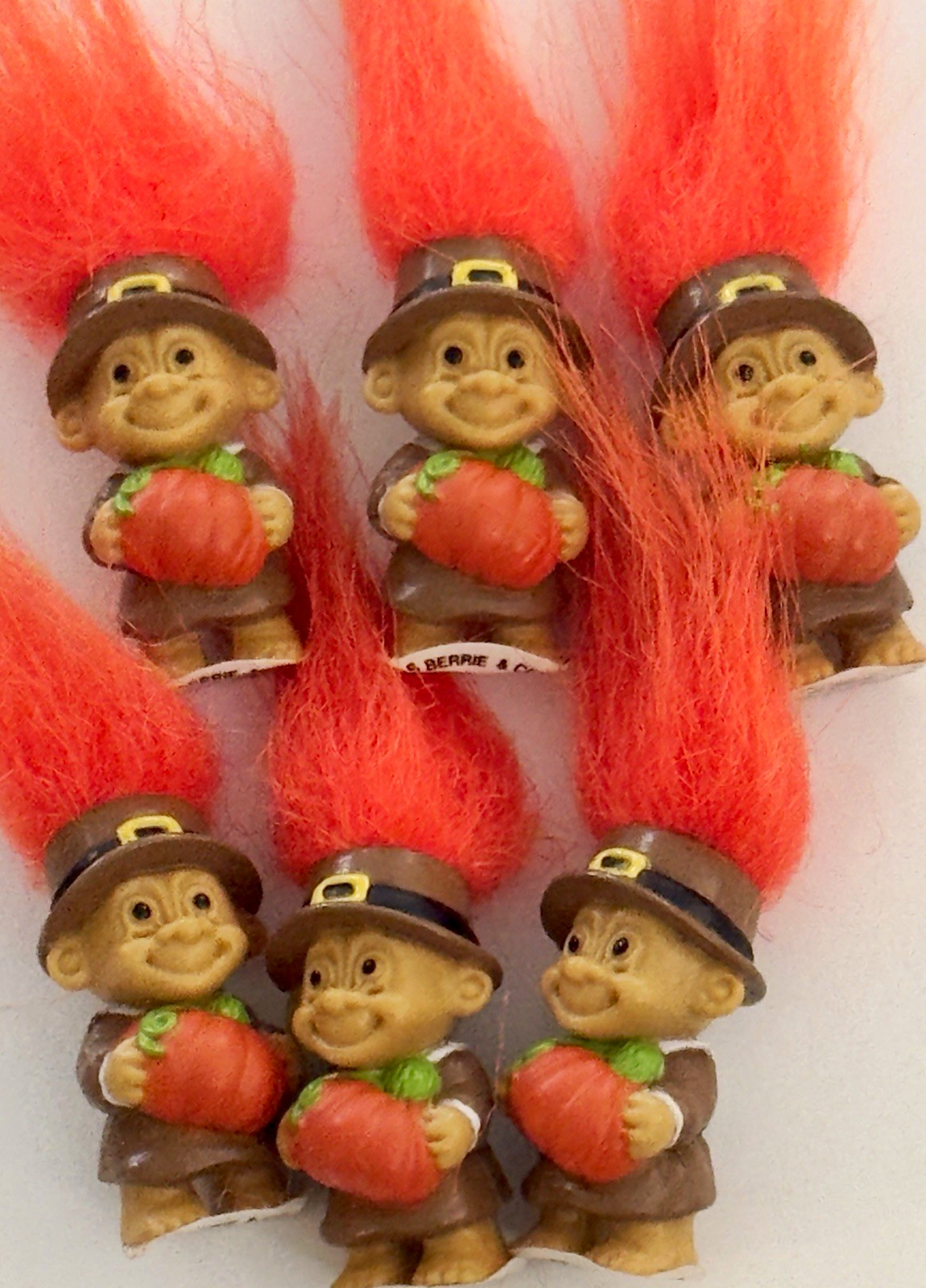 Vintage Russ Troll Dolls Lot of 6 Thanksgiving Pilgrims Pumpkins Orange Hair