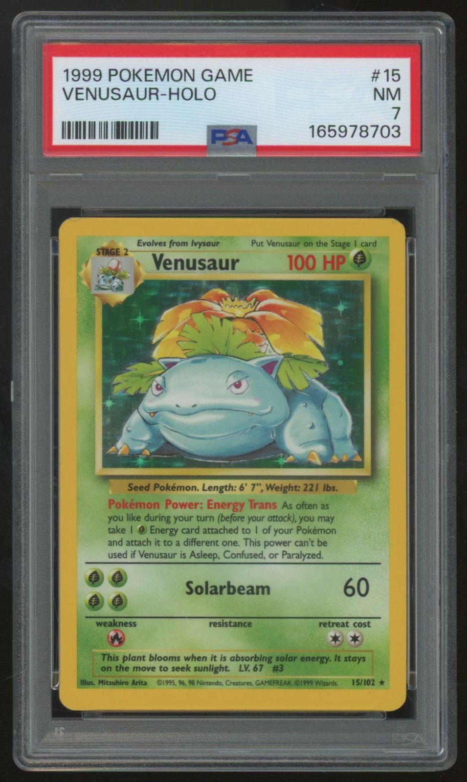 1999 Pokemon Venusaur Base Set Unlimited Holo #15 PSA 7