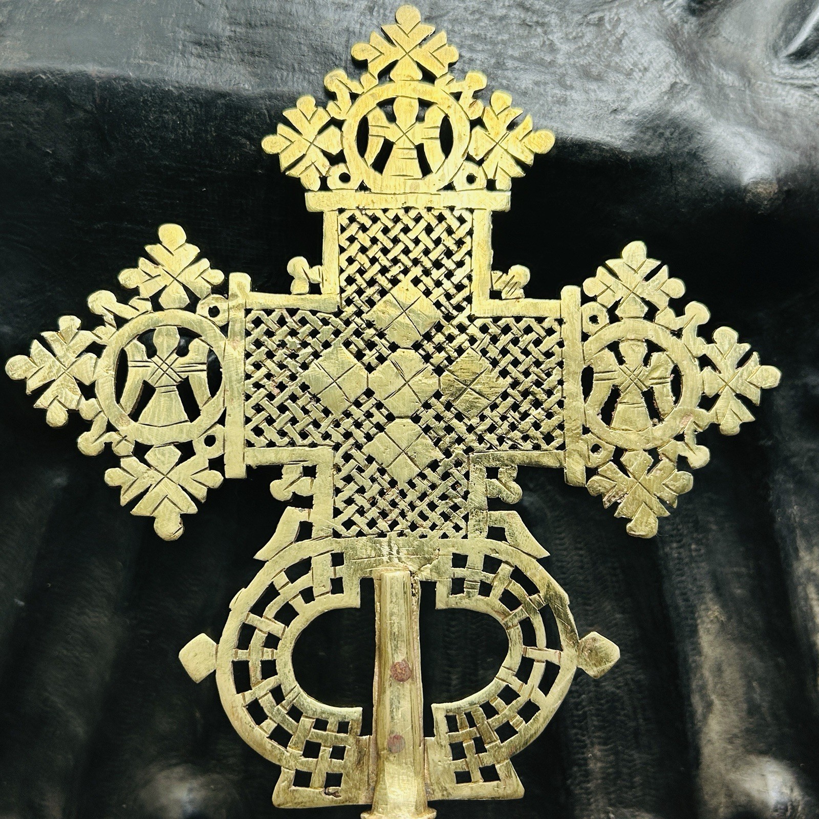 Hand Crafted Ethiopian Orthodox Coptic Golden Processional Cross Religious Art