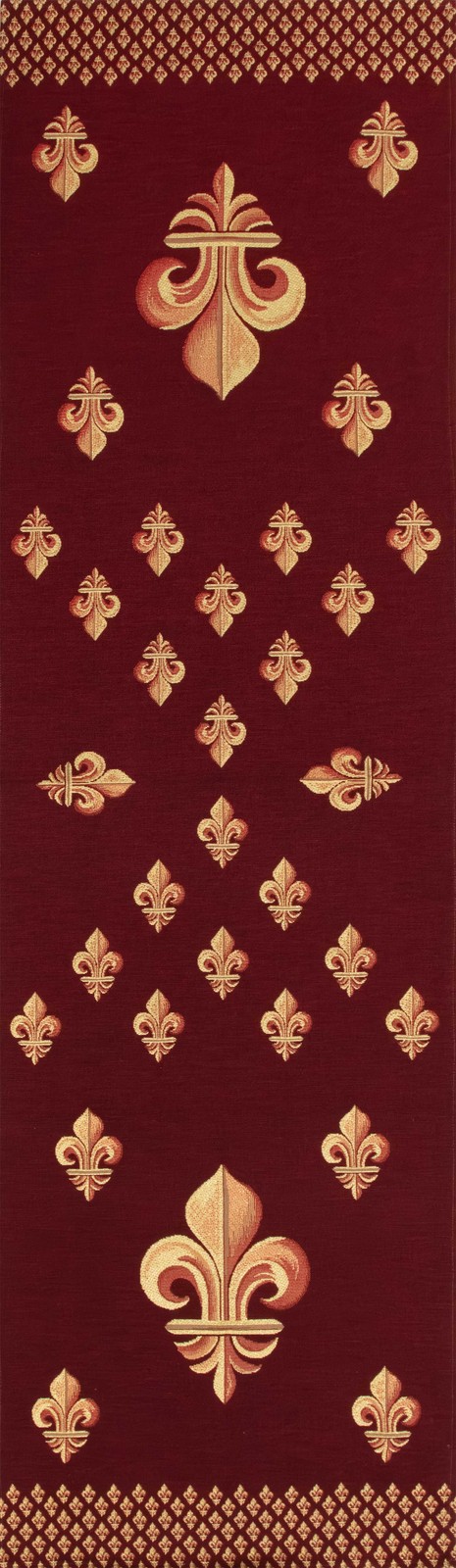 Royal Fleur de Lys French Table Runner Red Jacquard Woven Decor 68x18