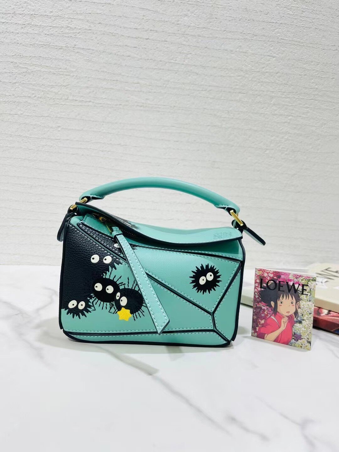 Loewe X Studio Ghibli Collection Susuwatari Mini Puzzle Green Crossbody Bag