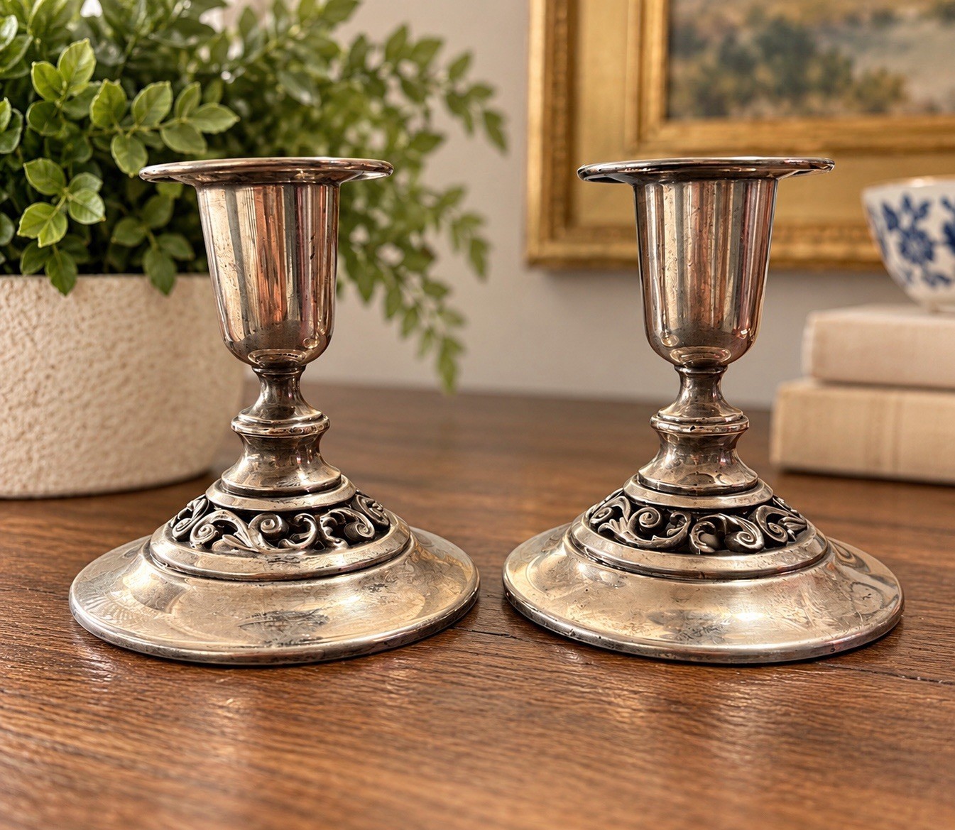 Vintage 1847 Rogers Bros Silverplate Candlesticks – Pair – 4.5” Ornate Design